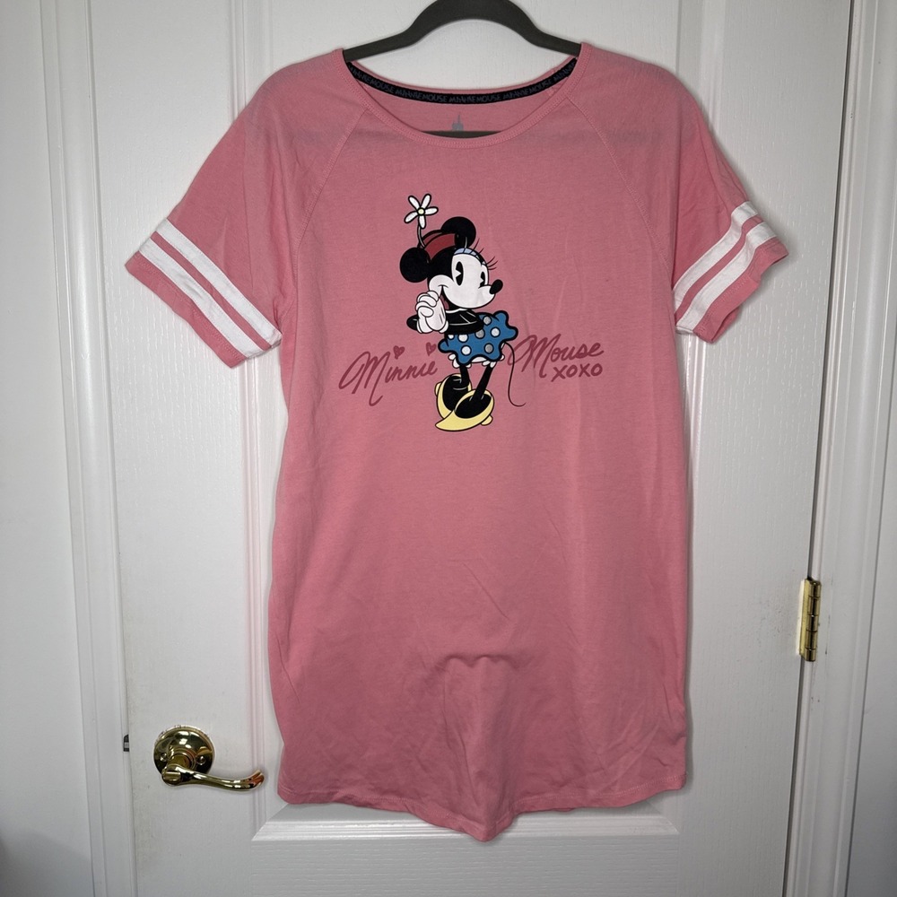 Disney Parks Minnie Mouse Pink Sleep Shirt Nightgown Womens M/L XOXO Graphic